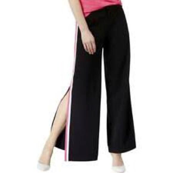 INC Black Wide Leg Pink White Racing Stripe Pants - Picture 3 of 9